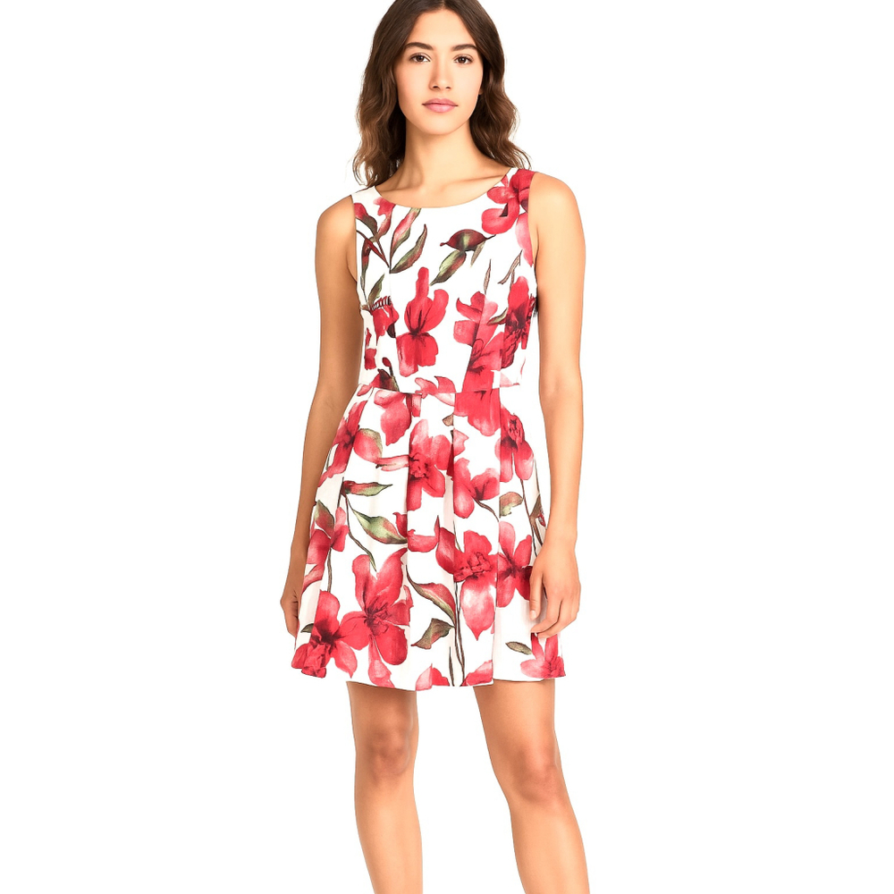 Italian Linen Cotton Floral Mini Dress Sleeveless Red Poppy Print Made Italy S